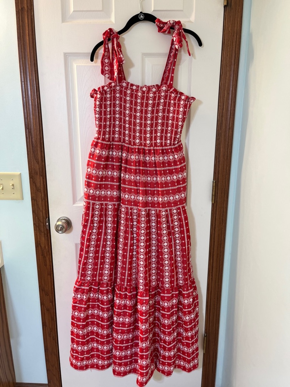 a loves a Red w/ White Embroidery Tube Top Tie Shoulder Maxi Dress Women’s XL